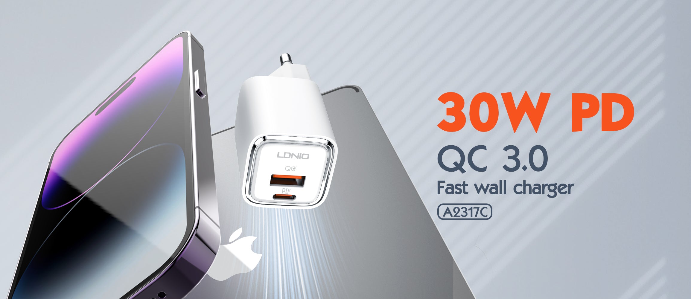 A2317C 30W Hurtiglader med 2 utganger - PD/QC3.0