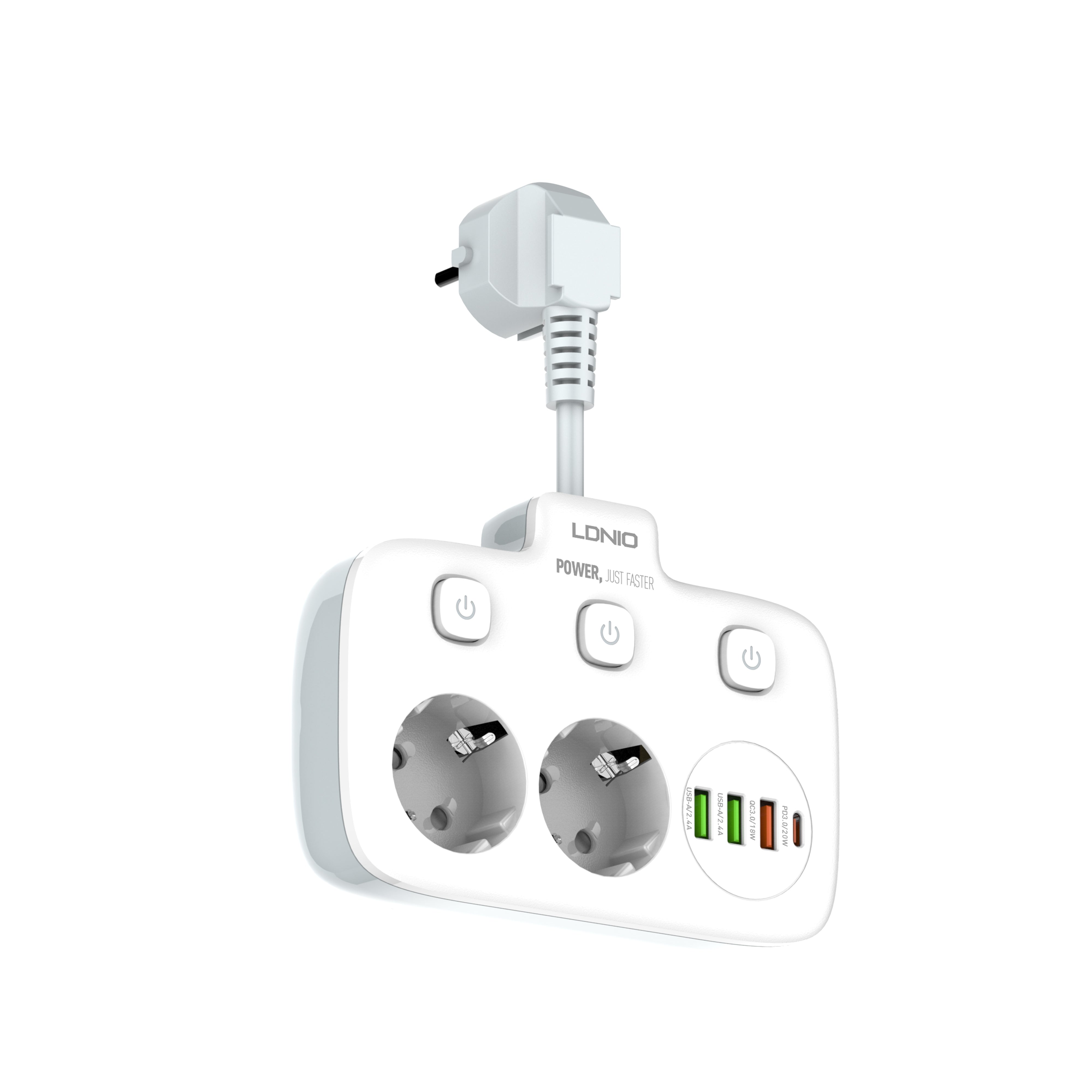 SE2435 Smart kabelforgrener for vegg med 2 strømutganger og USB/USB-C hurtiglader