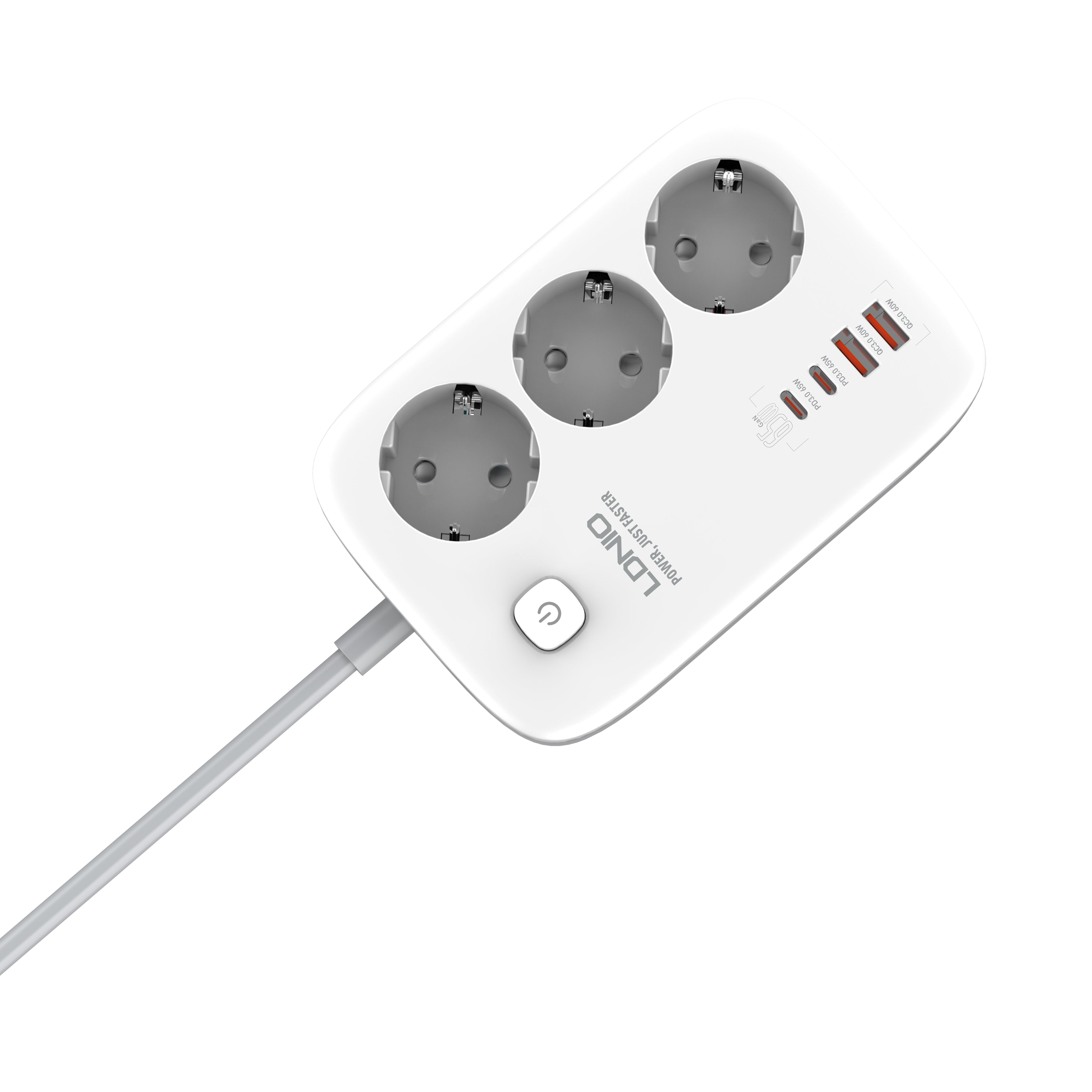 SE3436 Forgreningskontakt med 3 strømkontakter, 3 USB og 1 USB-C hurtiglader