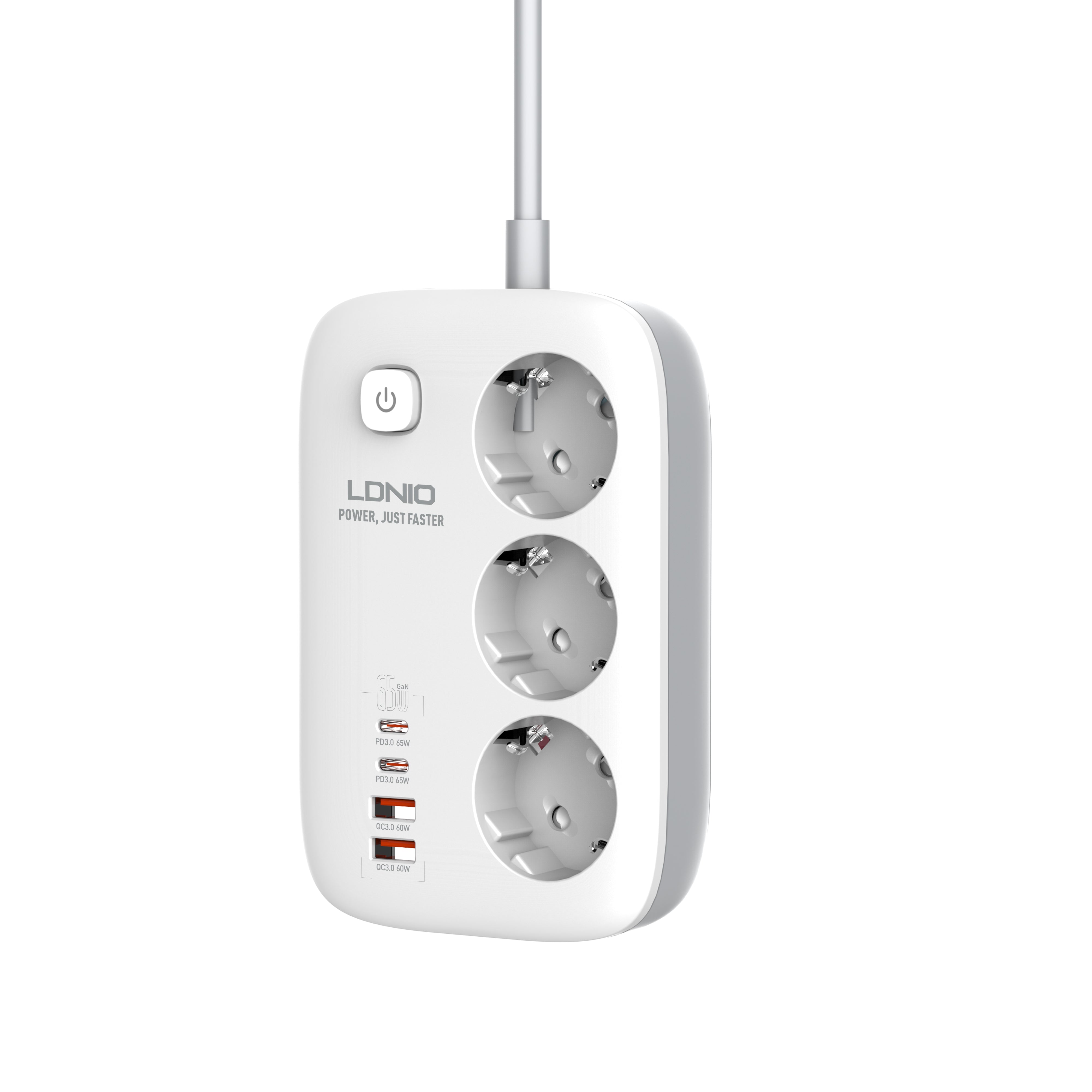 SE3436 Forgreningskontakt med 3 strømkontakter, 3 USB og 1 USB-C hurtiglader