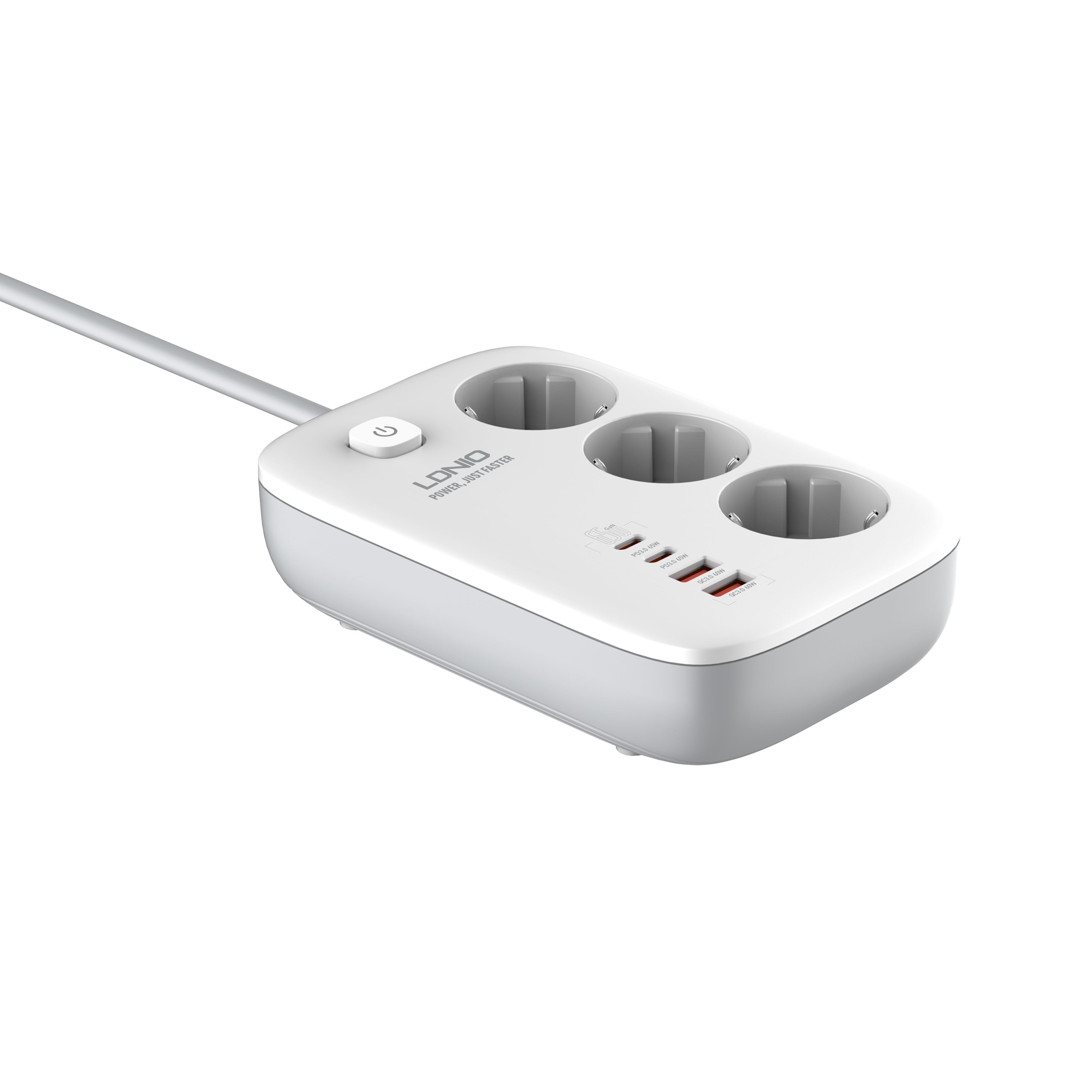 SE3436 Forgreningskontakt med 3 strømkontakter, 3 USB og 1 USB-C hurtiglader