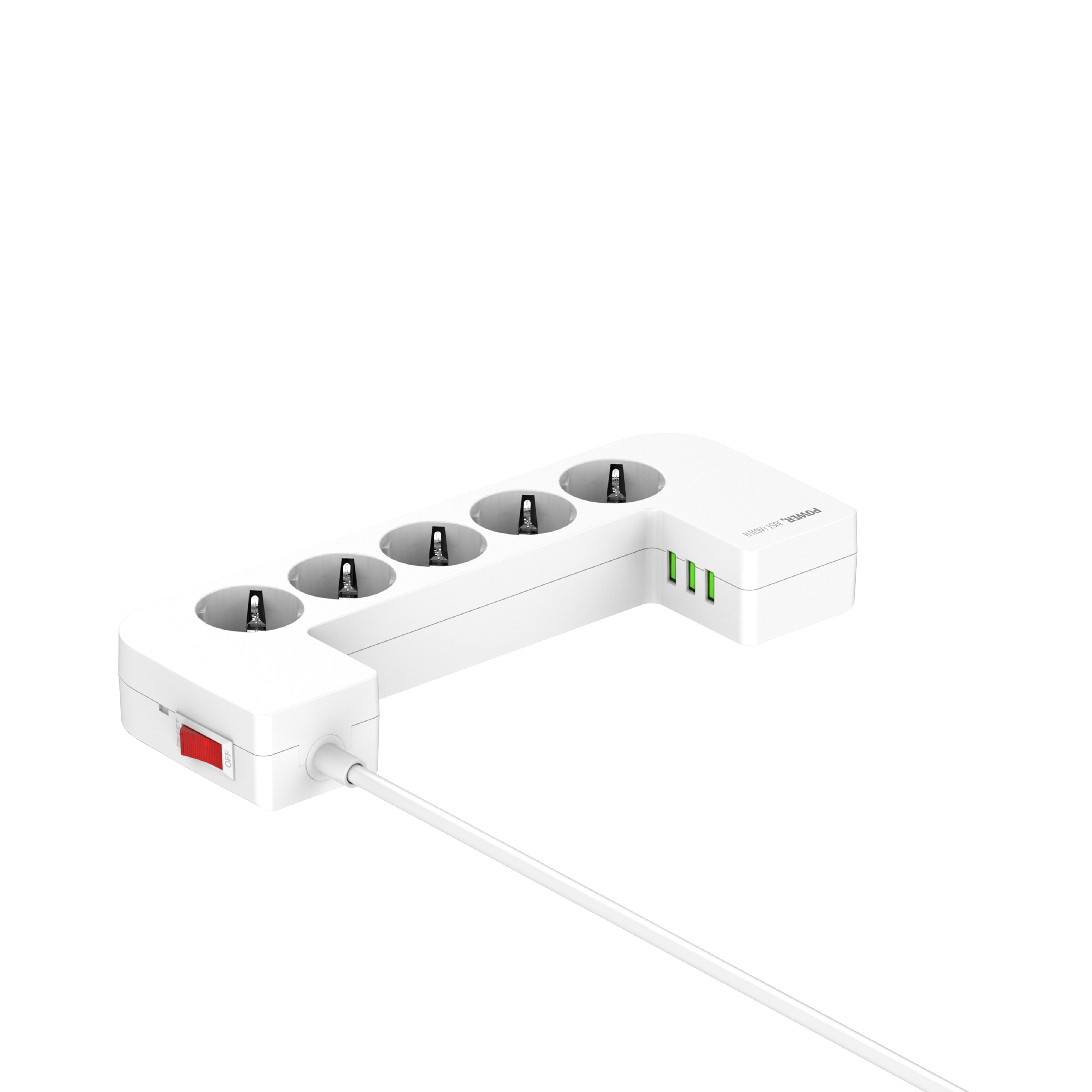 SN5310-N Kabelboks med 5 strømkontakter, 3 USB utganger (lav/bred modell).