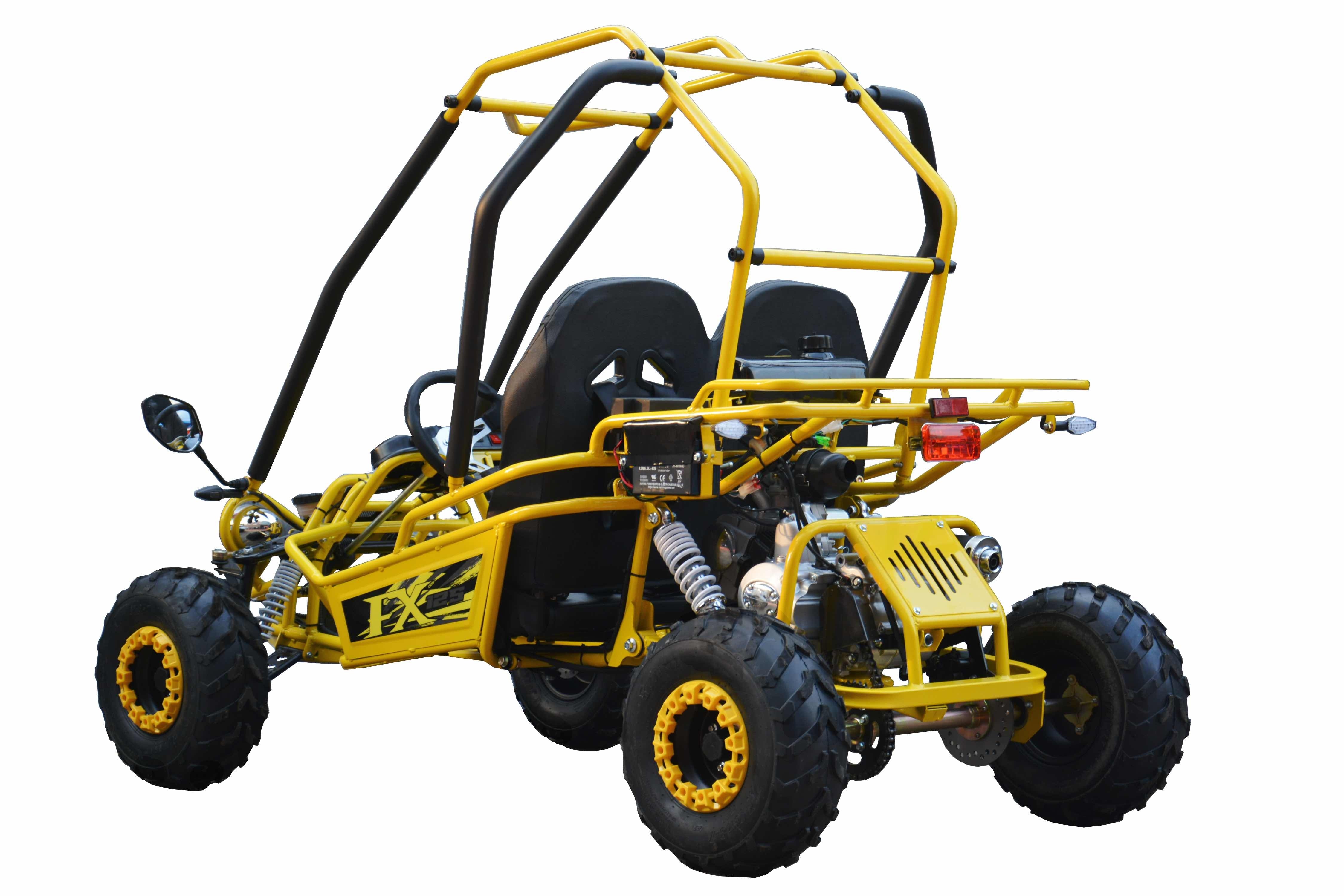125cc CrossCart - Gul m/sorte seter - Bekreftet at den vil ankomme vårt lager i begynnelsen av mai (kraftig forsinket - skulle opprinnleig vært inne i før nyttår)! Reserver nå og få den levert med større hjul uten tillegg!