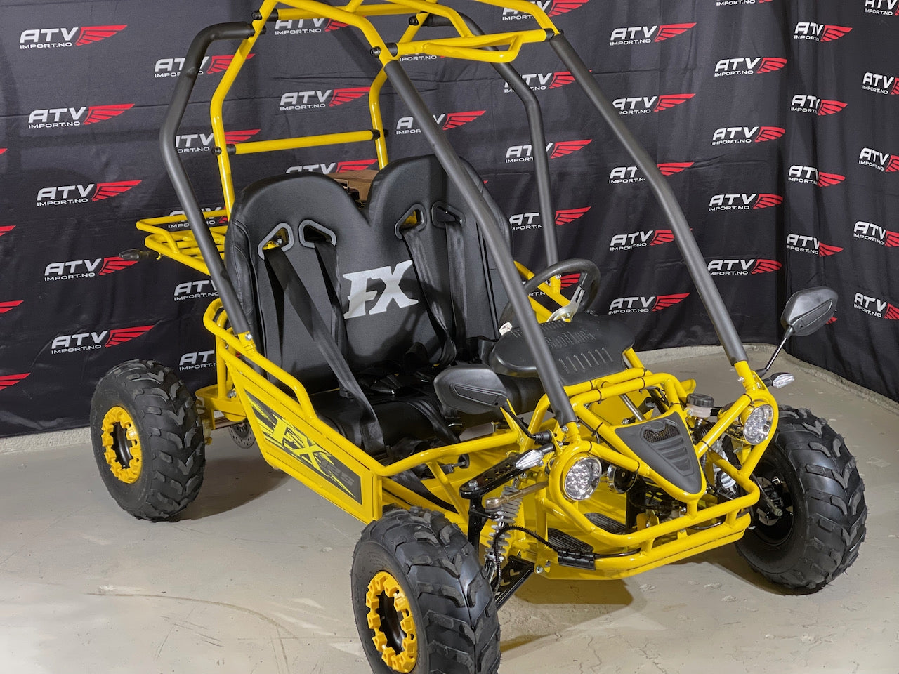 125cc CrossCart - Gul m/sorte seter - Bekreftet at den vil ankomme vårt lager i begynnelsen av mai (kraftig forsinket - skulle opprinnleig vært inne i før nyttår)! Reserver nå og få den levert med større hjul uten tillegg!