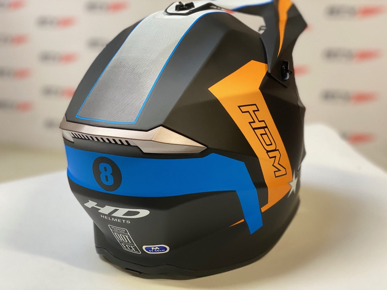 HDM hjelm i mattsvart/blå/orange S (55-56cm)