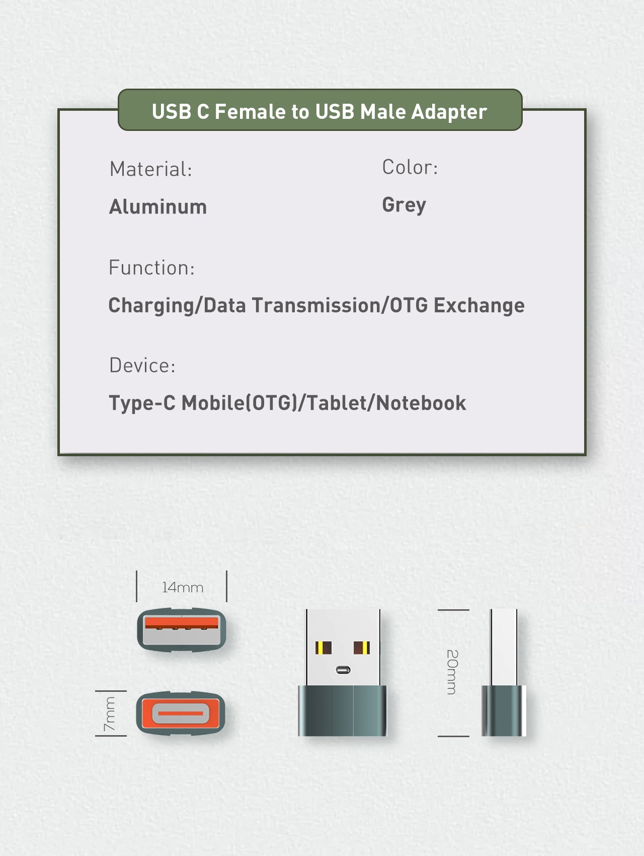 LC150 - overgang type-C til USB - støtter hurtiglading