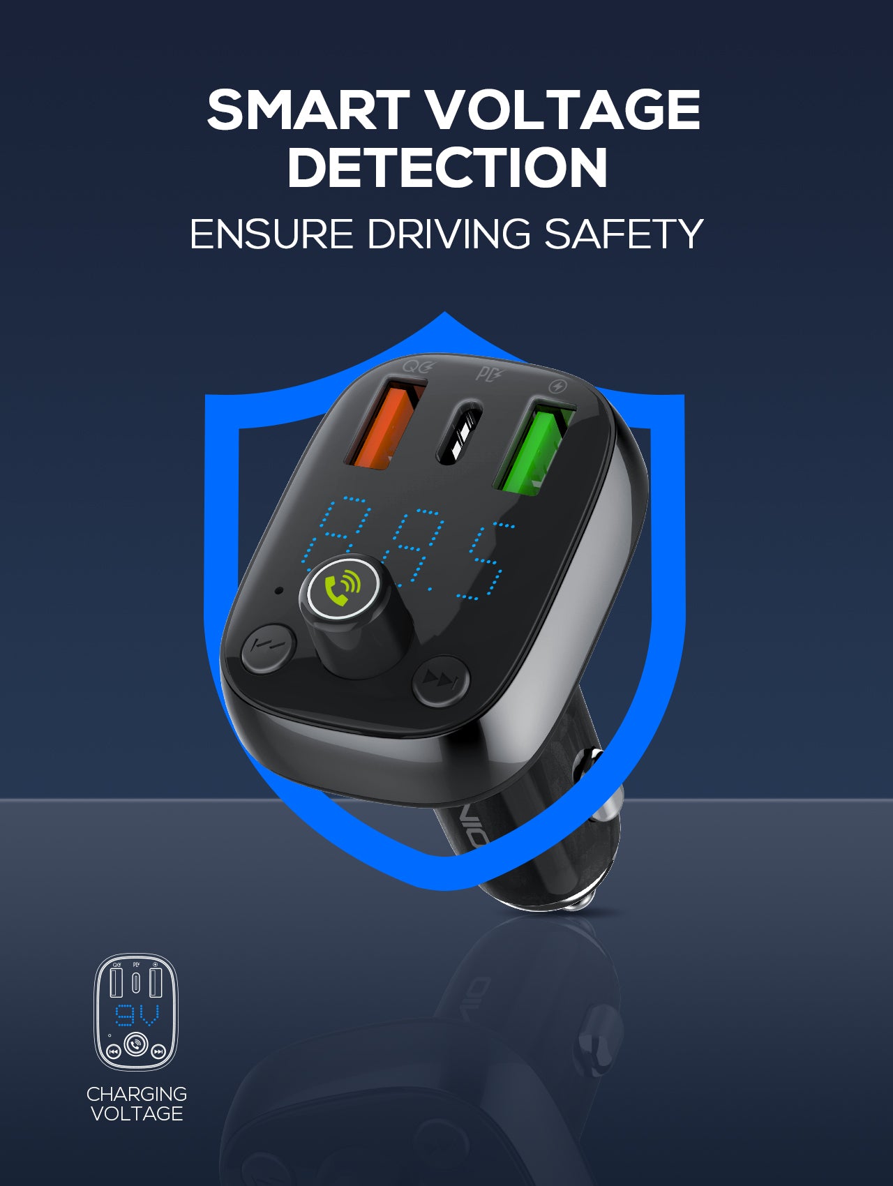 30W billader med innebygget handsfree for Bluetooth 5.0