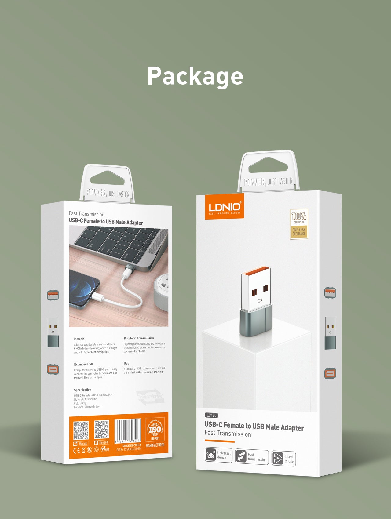 LC150 - overgang type-C til USB - støtter hurtiglading