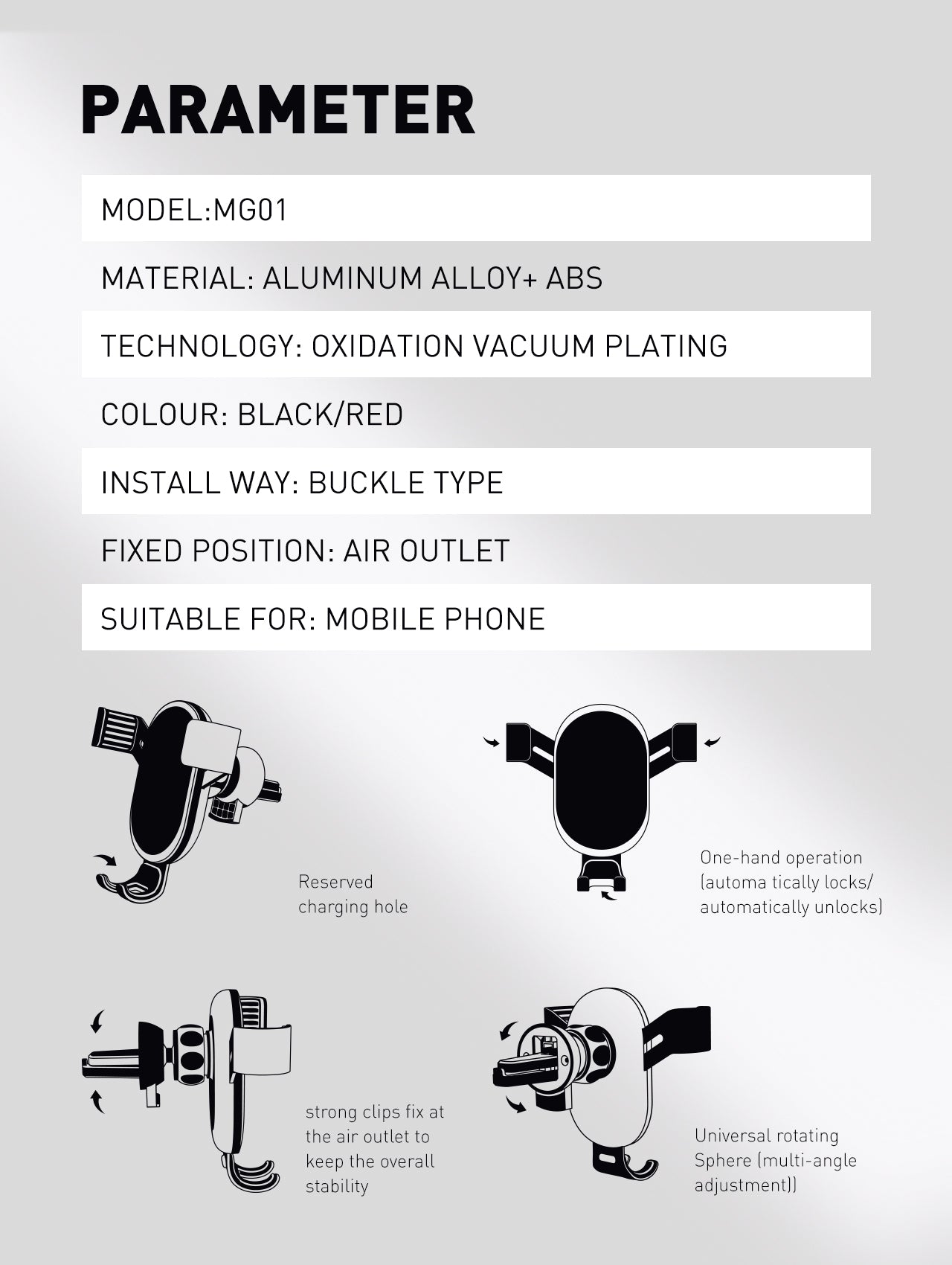 Universal mobiltelefonholder i metall som kan roteres 360 grader
