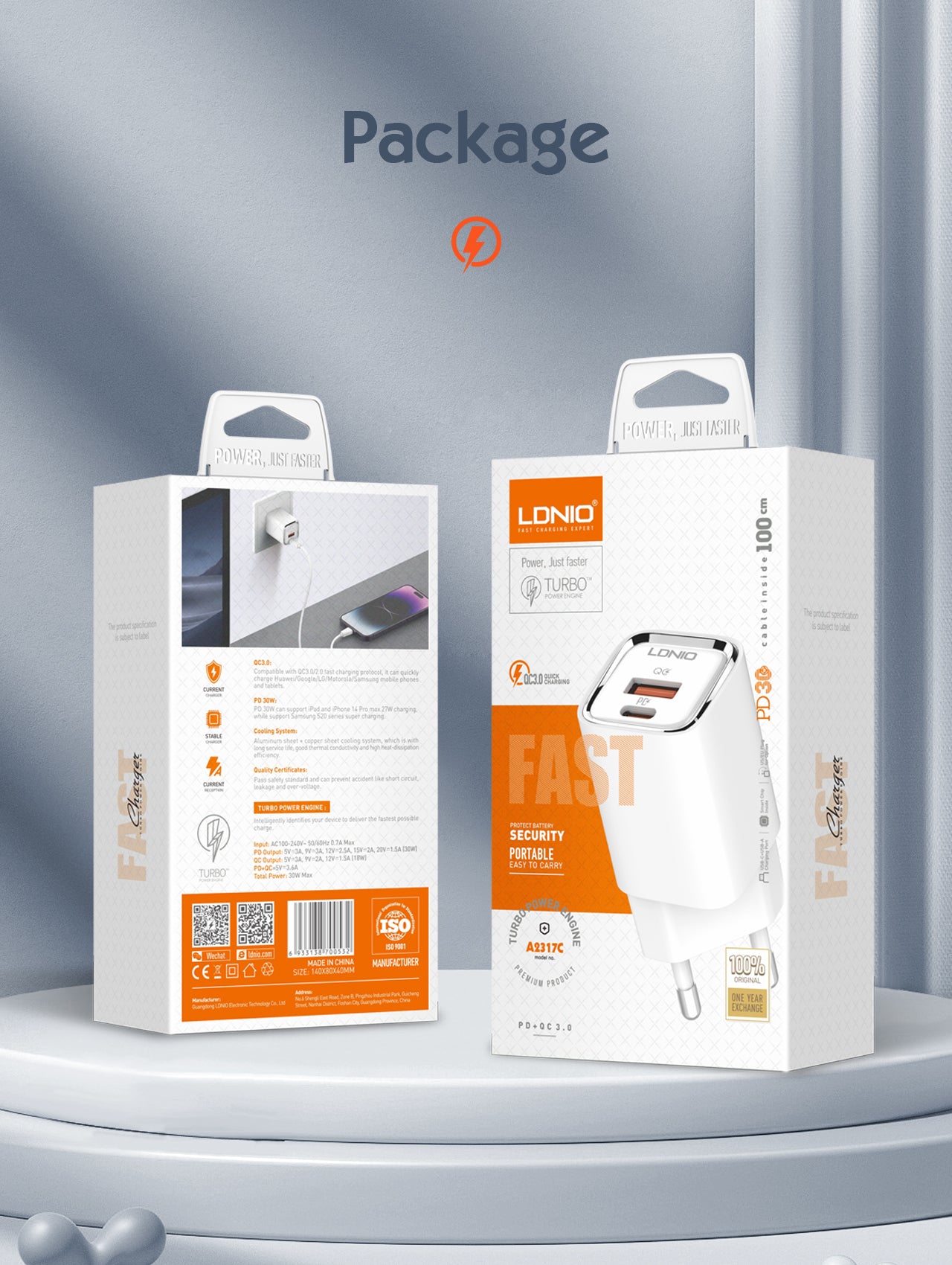 A2317C 30W Hurtiglader med 2 utganger - PD/QC3.0