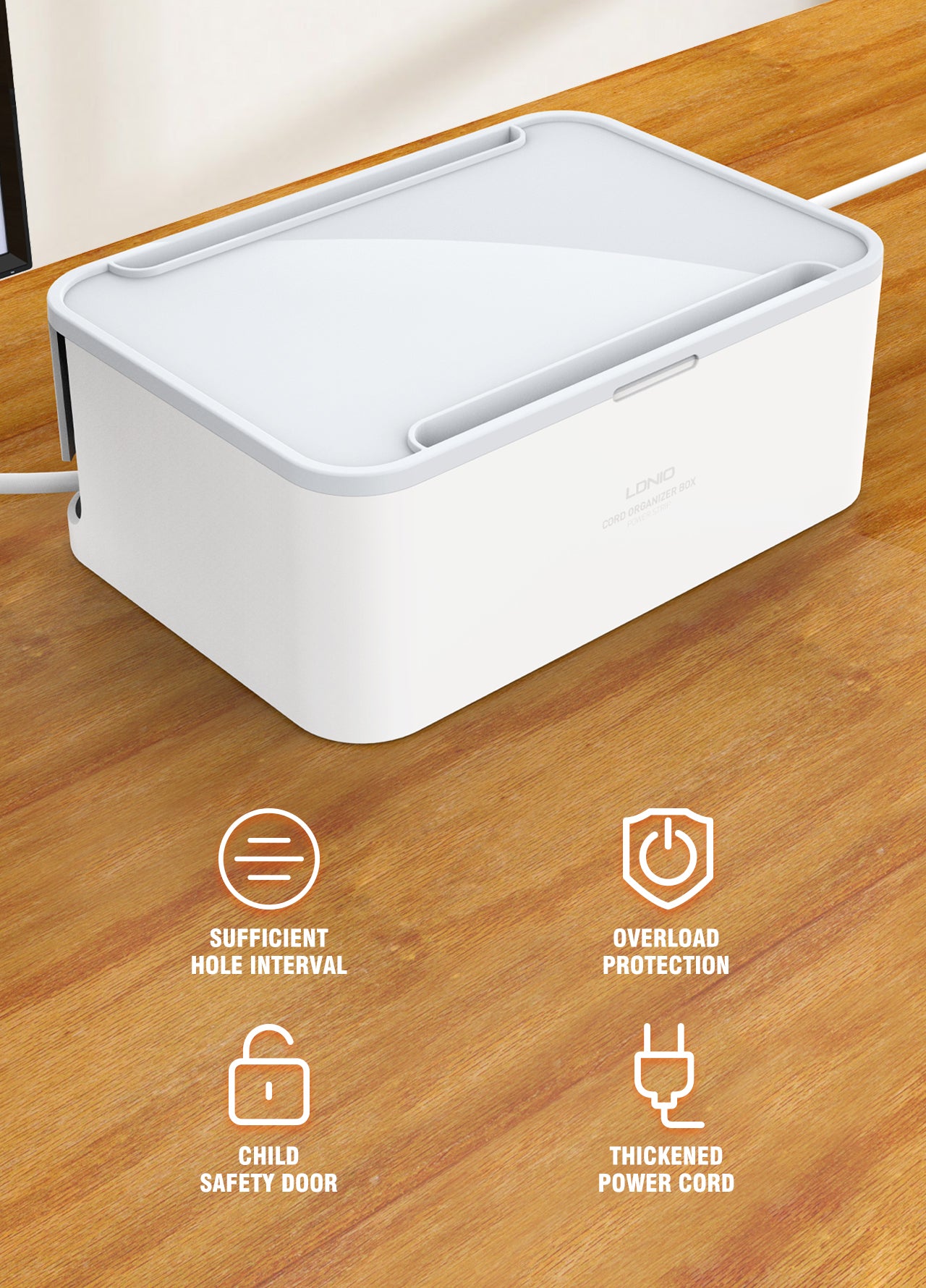 SN5310-N Kabelboks med 5 strømkontakter, 3 USB utganger (lav/bred modell).