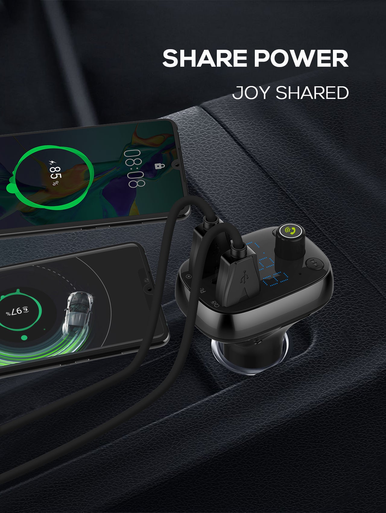 30W billader med innebygget handsfree for Bluetooth 5.0