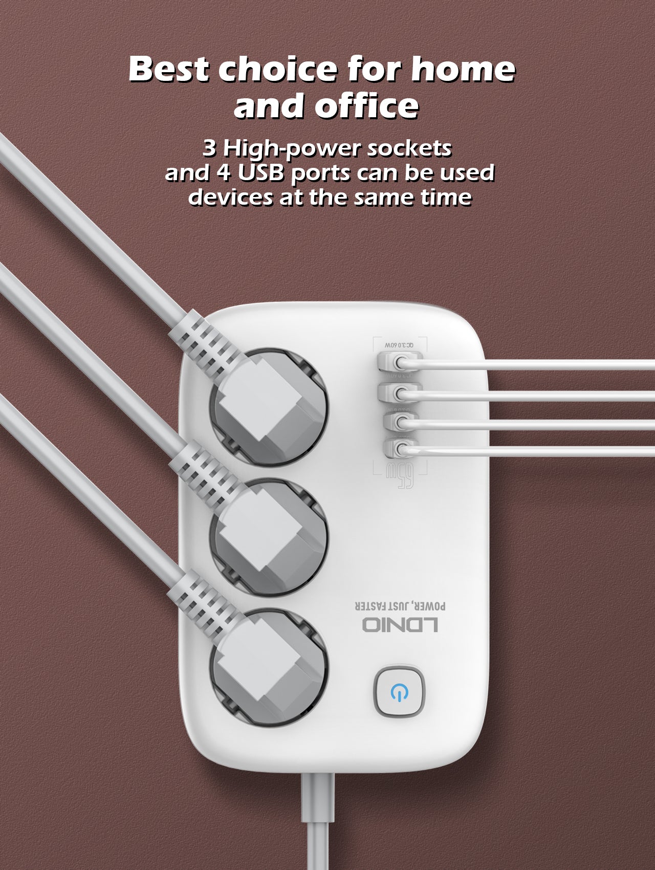 SE3436 Forgreningskontakt med 3 strømkontakter, 3 USB og 1 USB-C hurtiglader