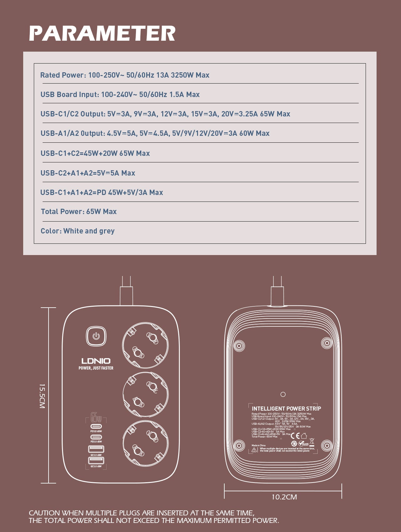 SE3436 Forgreningskontakt med 3 strømkontakter, 3 USB og 1 USB-C hurtiglader