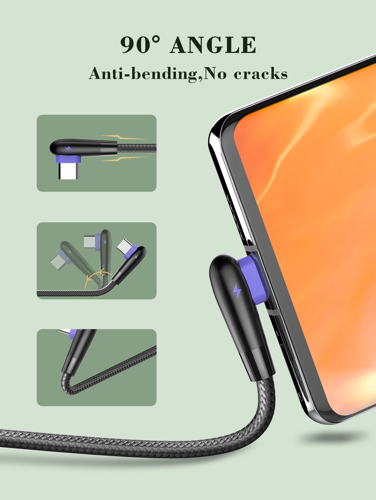 LS561 ladekabel med 90 graders bend på kontaktpluggen. Type C til C