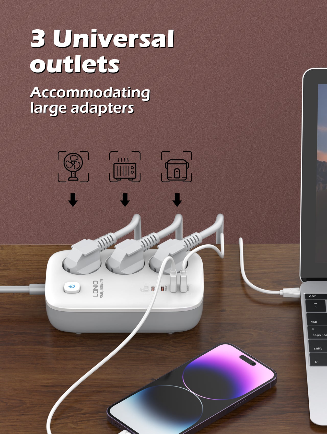 SE3436 Forgreningskontakt med 3 strømkontakter, 3 USB og 1 USB-C hurtiglader