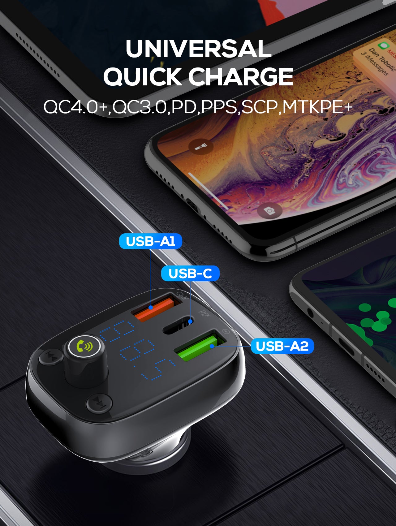 30W billader med innebygget handsfree for Bluetooth 5.0