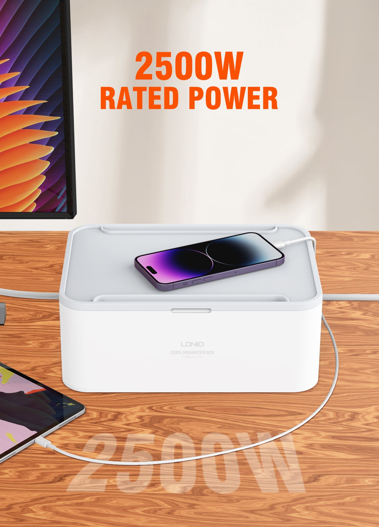 SN5310-N Kabelboks med 5 strømkontakter, 3 USB utganger (lav/bred modell).