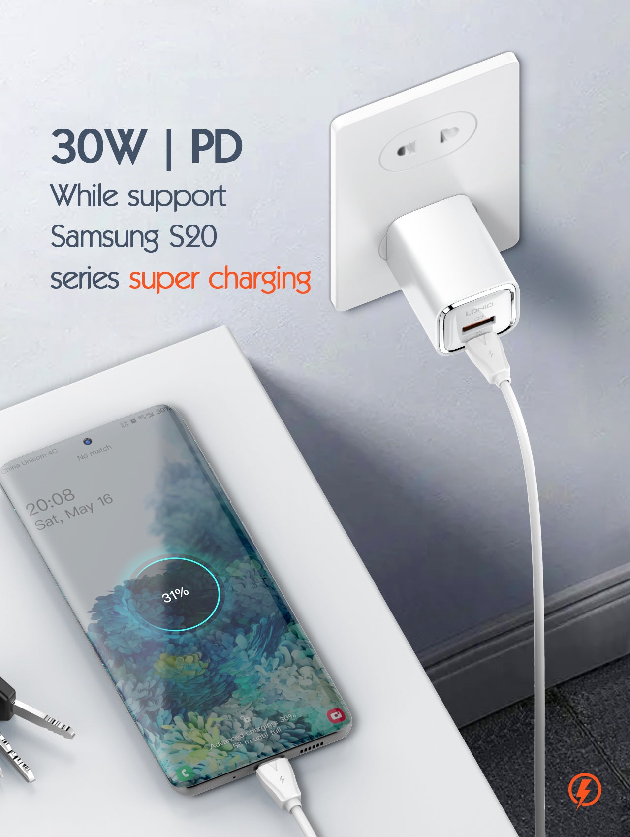 A2317C 30W Hurtiglader med 2 utganger - PD/QC3.0