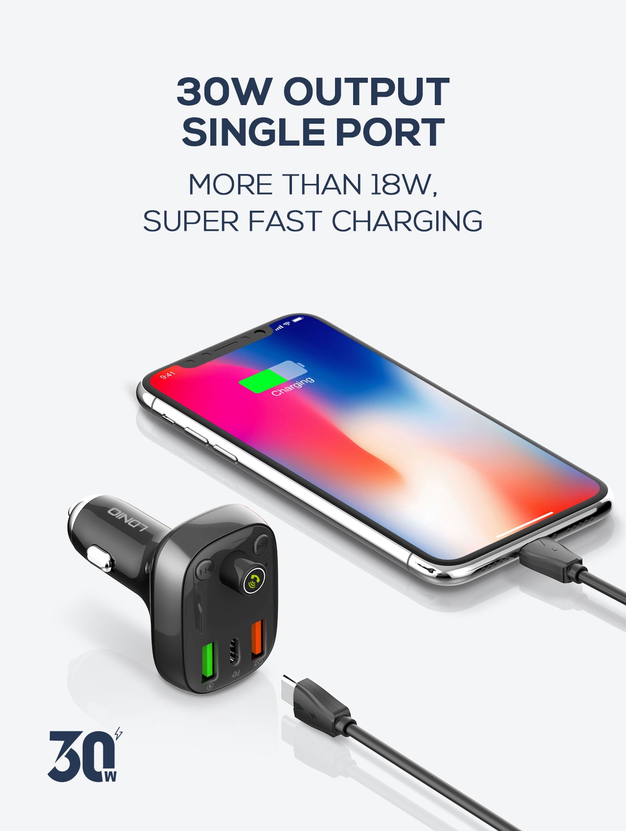 30W billader med innebygget handsfree for Bluetooth 5.0