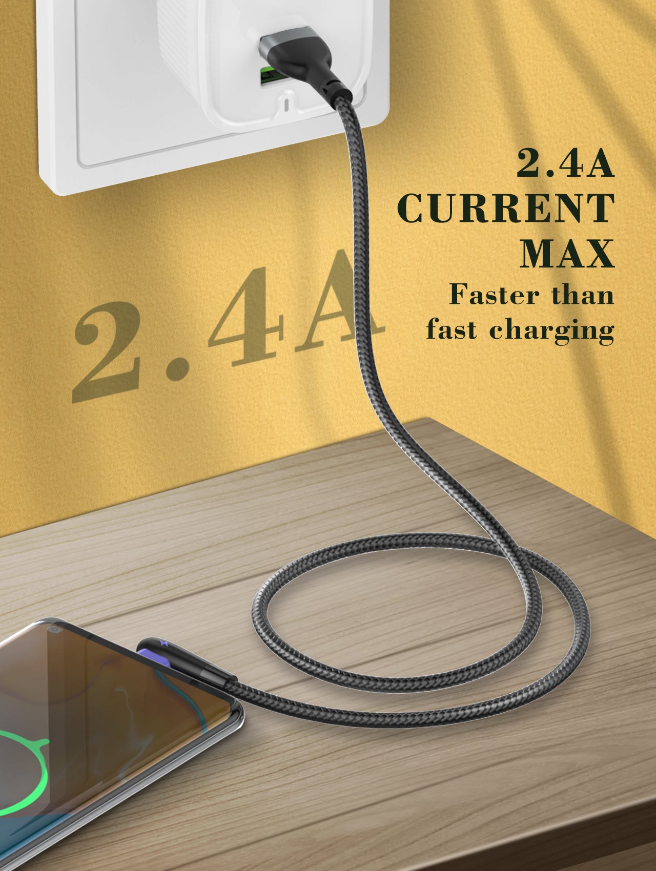 LS561 ladekabel med 90 graders bend på kontaktpluggen. Type C til C