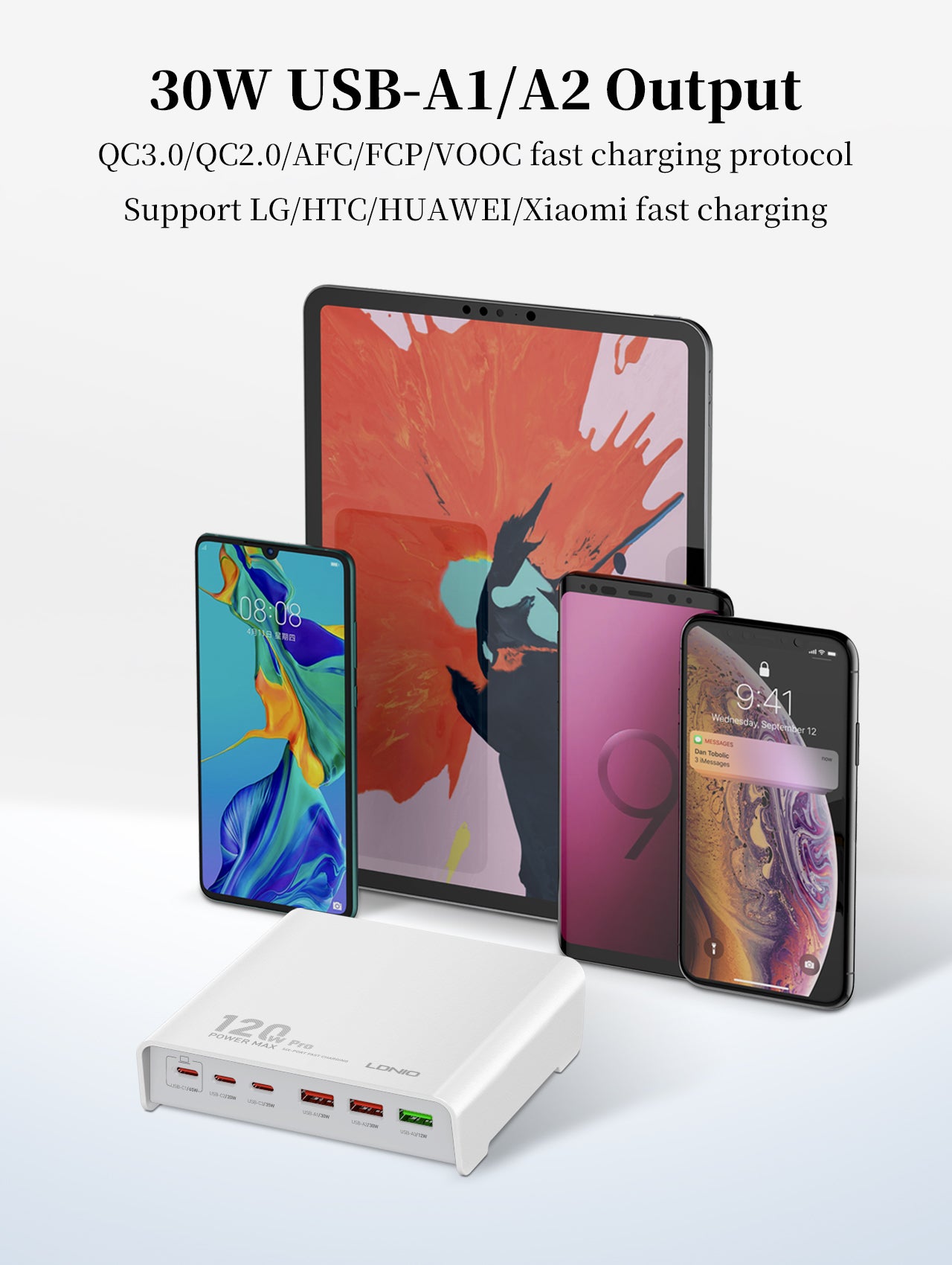 120W Frittstående ladestasjon med 6 utganger (3A+3C)