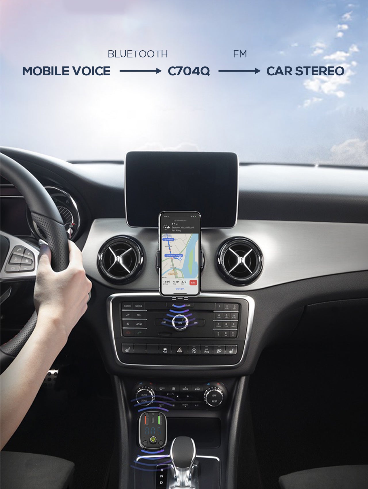 30W billader med innebygget handsfree for Bluetooth 5.0