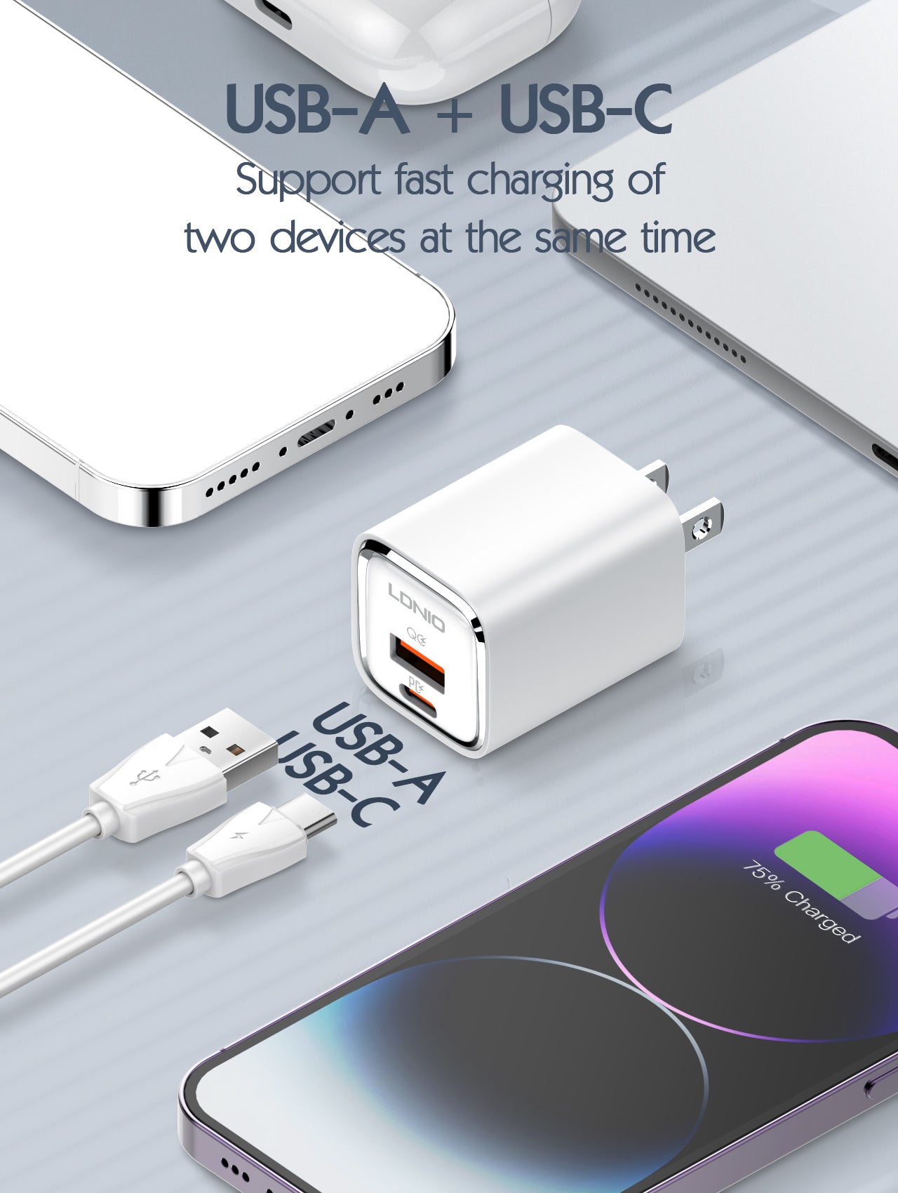 A2317C 30W Hurtiglader med 2 utganger - PD/QC3.0