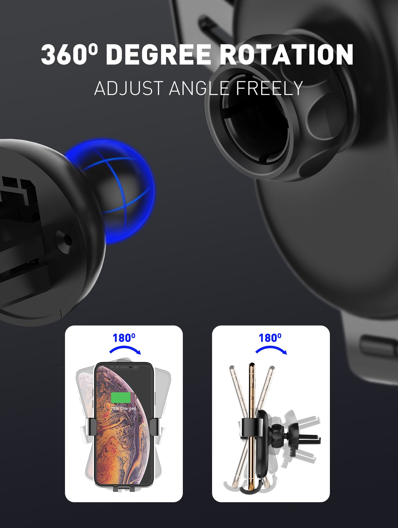 Universal mobiltelefonholder i metall som kan roteres 360 grader