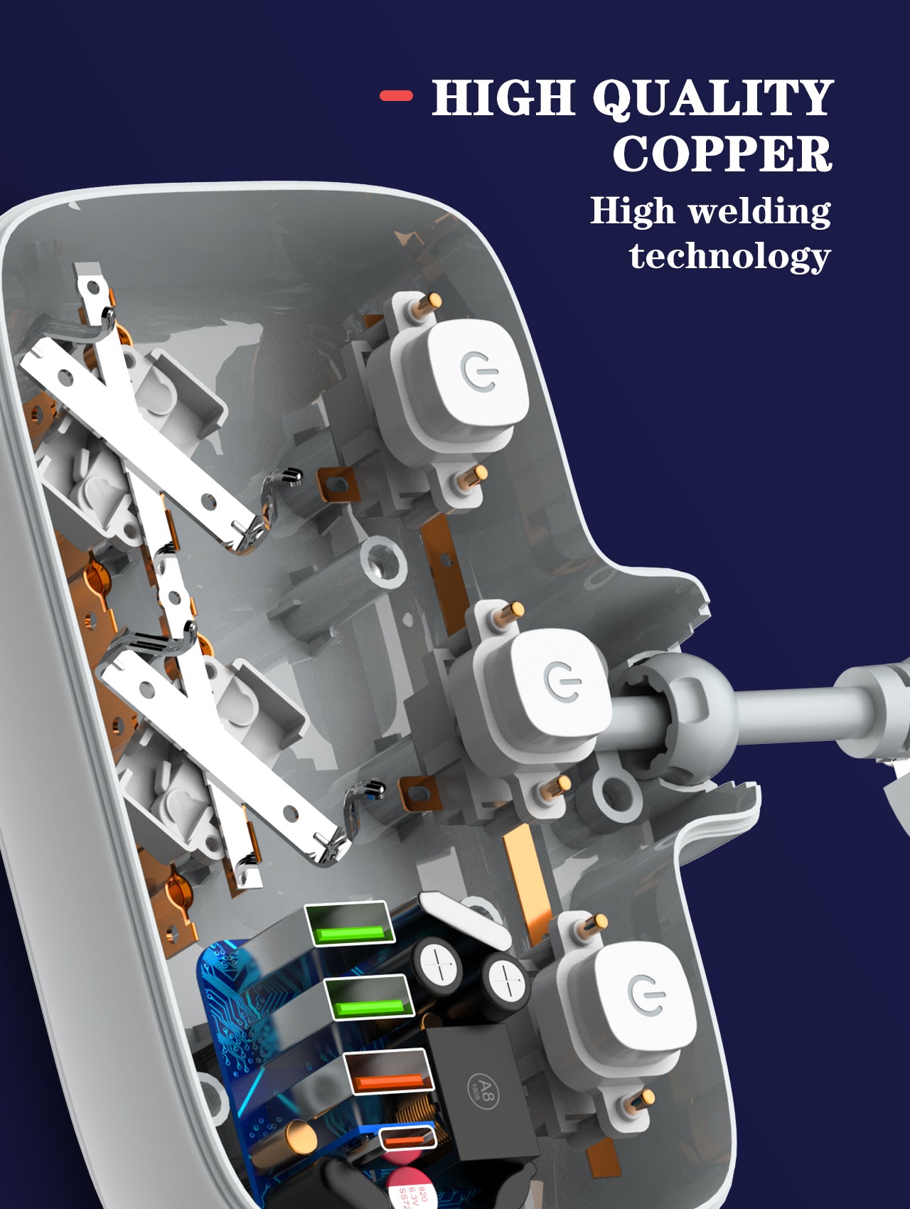 SE2435 Smart kabelforgrener for vegg med 2 strømutganger og USB/USB-C hurtiglader
