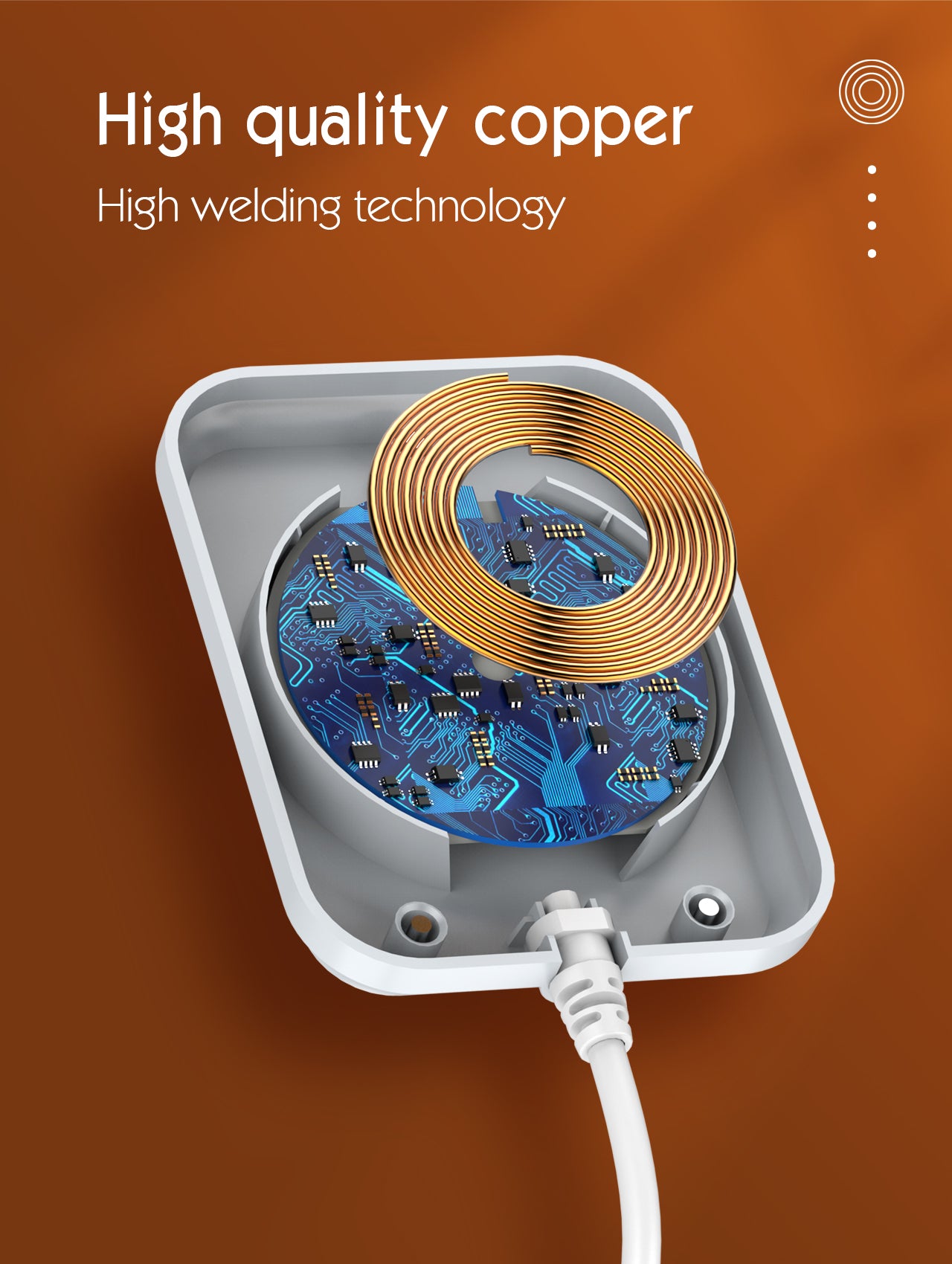 Kabelboks med 5 strømuttak, PD utgang, QC (USB-C), USB og 15W ladeplate på toppen.