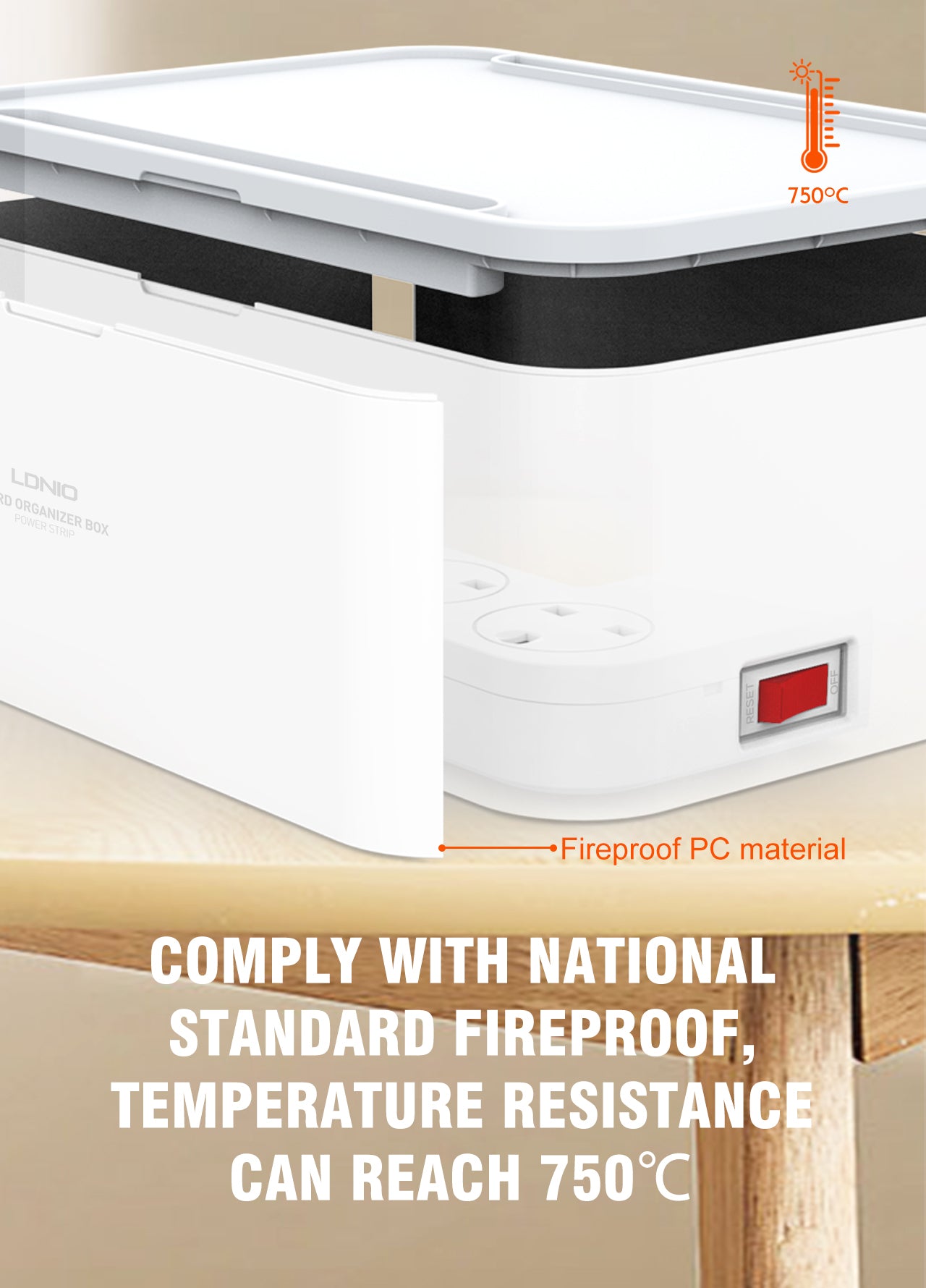 SN5310-N Kabelboks med 5 strømkontakter, 3 USB utganger (lav/bred modell).