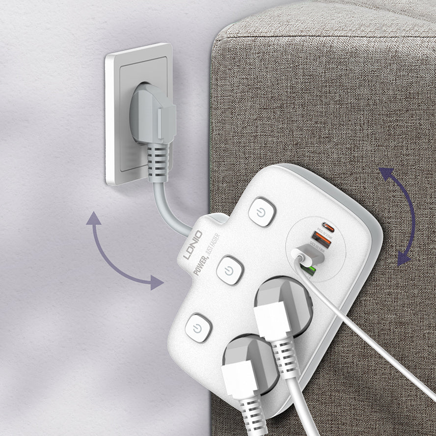 SE2435 Smart kabelforgrener for vegg med 2 strømutganger og USB/USB-C hurtiglader