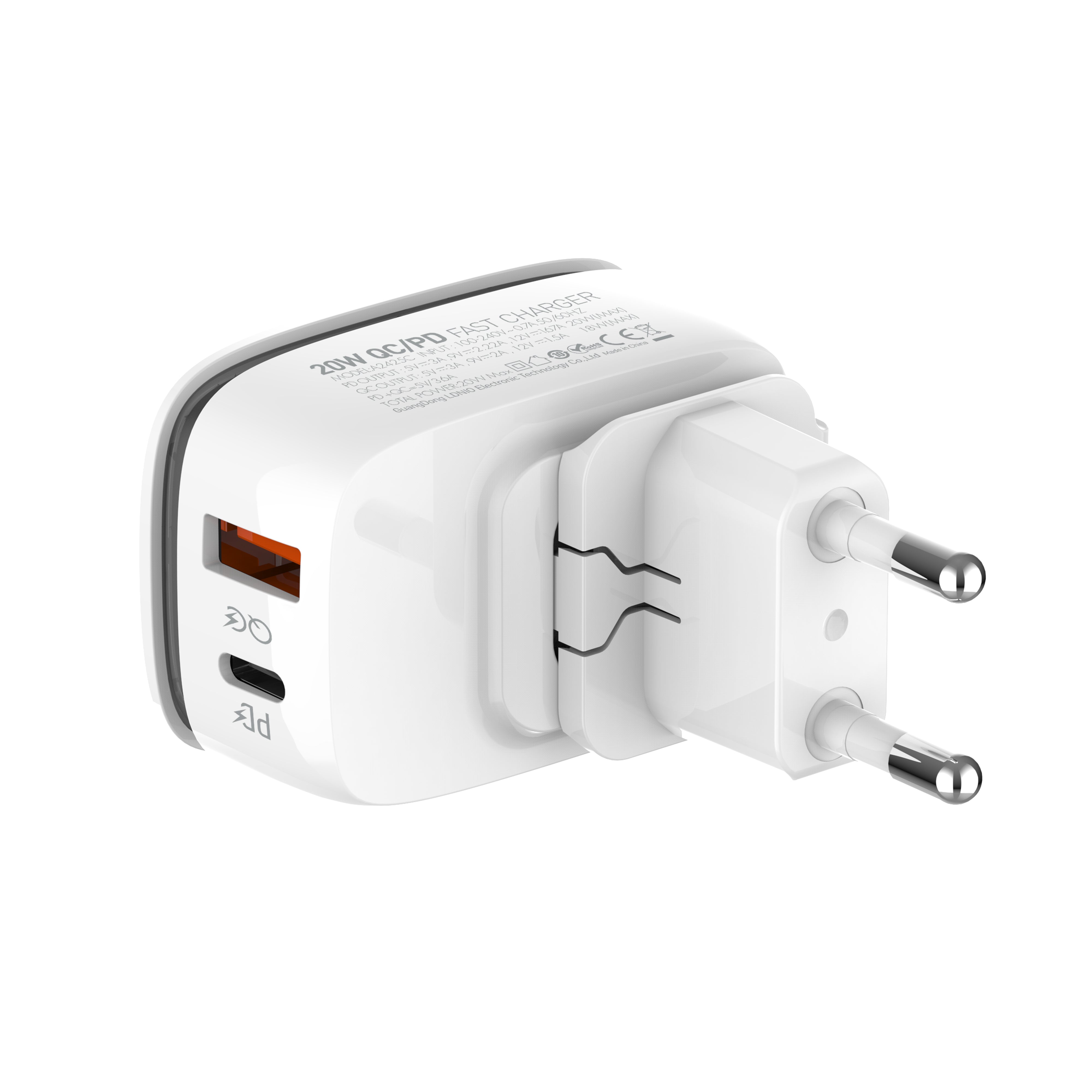 A2425C - USB/USB-C kompakt hurtiglader med intelligent nattlys og både PD og QC