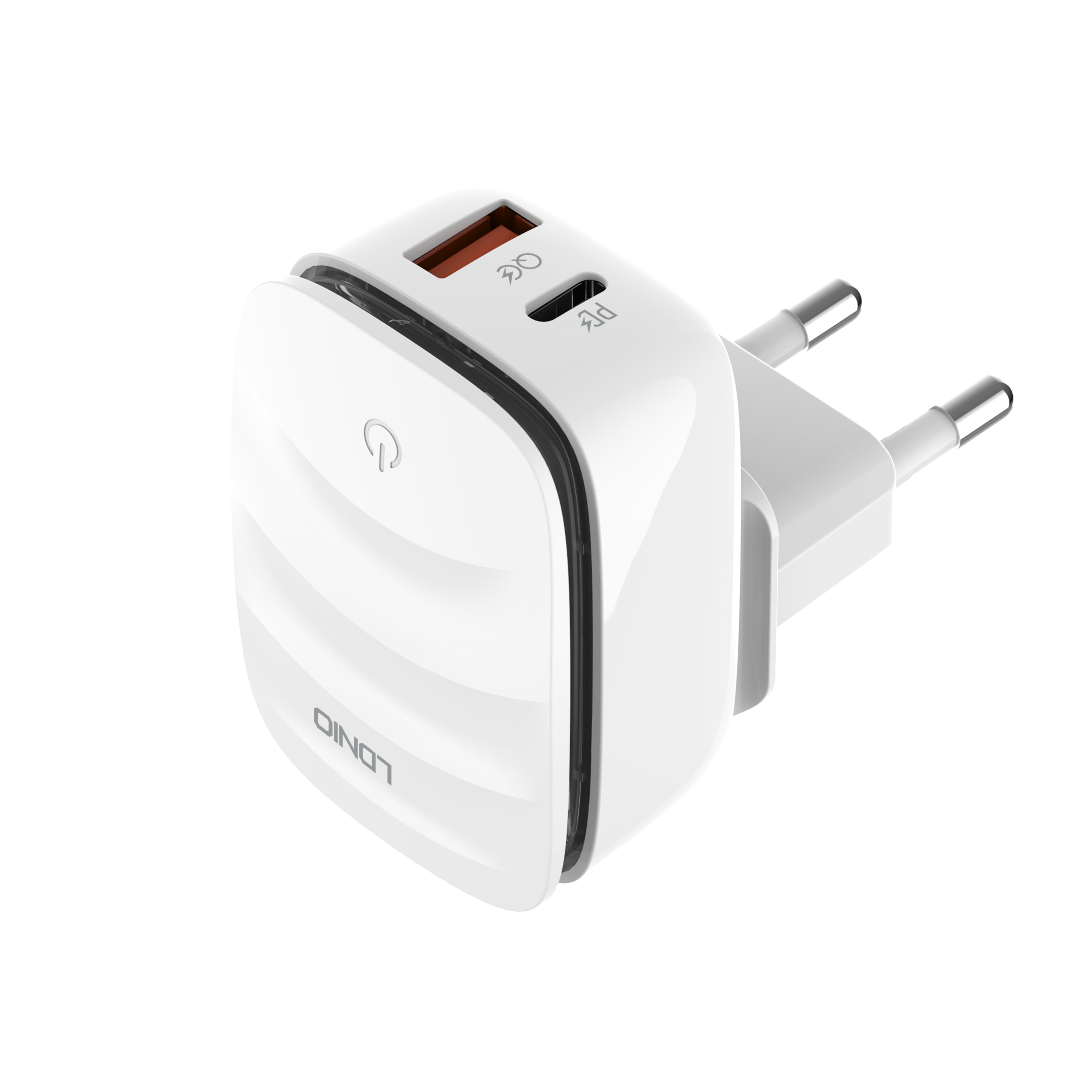 A2425C - USB/USB-C kompakt hurtiglader med intelligent nattlys og både PD og QC