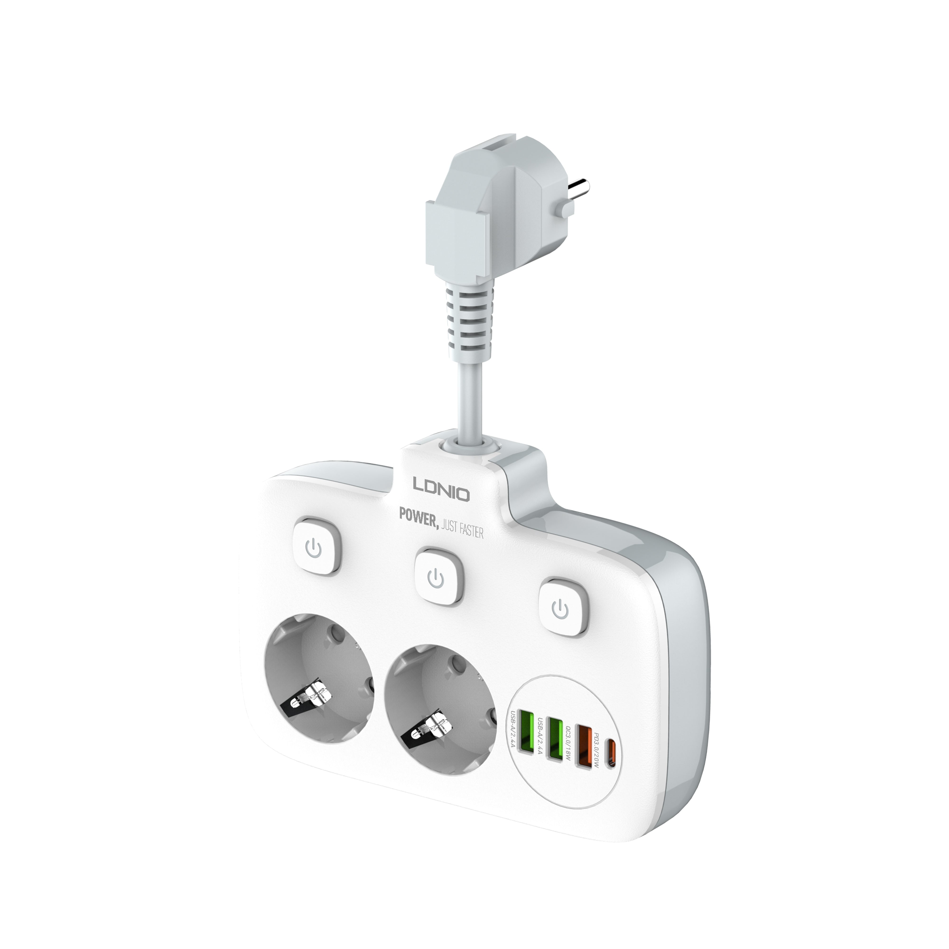 SE2435 Smart kabelforgrener for vegg med 2 strømutganger og USB/USB-C hurtiglader