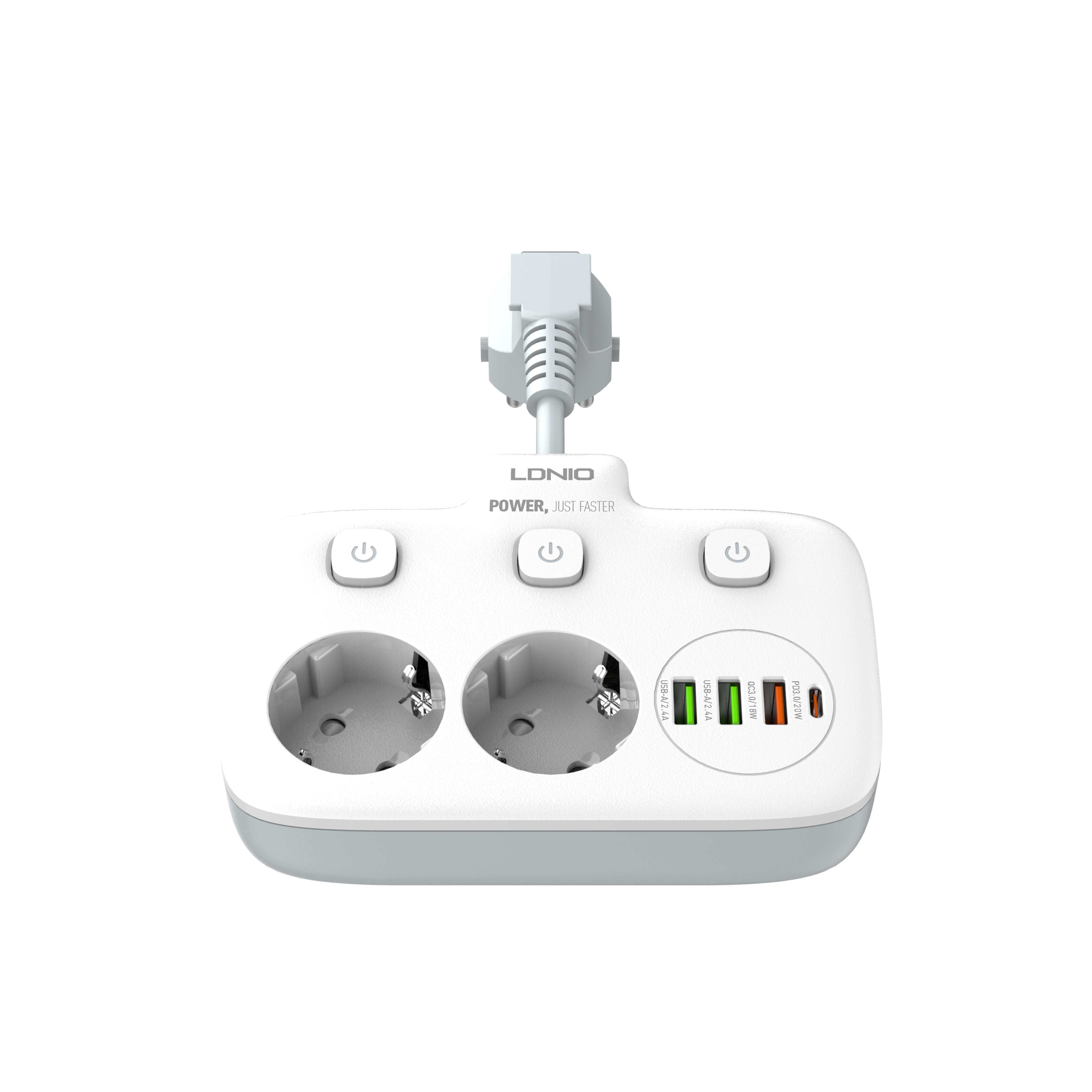 SE2435 Smart kabelforgrener for vegg med 2 strømutganger og USB/USB-C hurtiglader