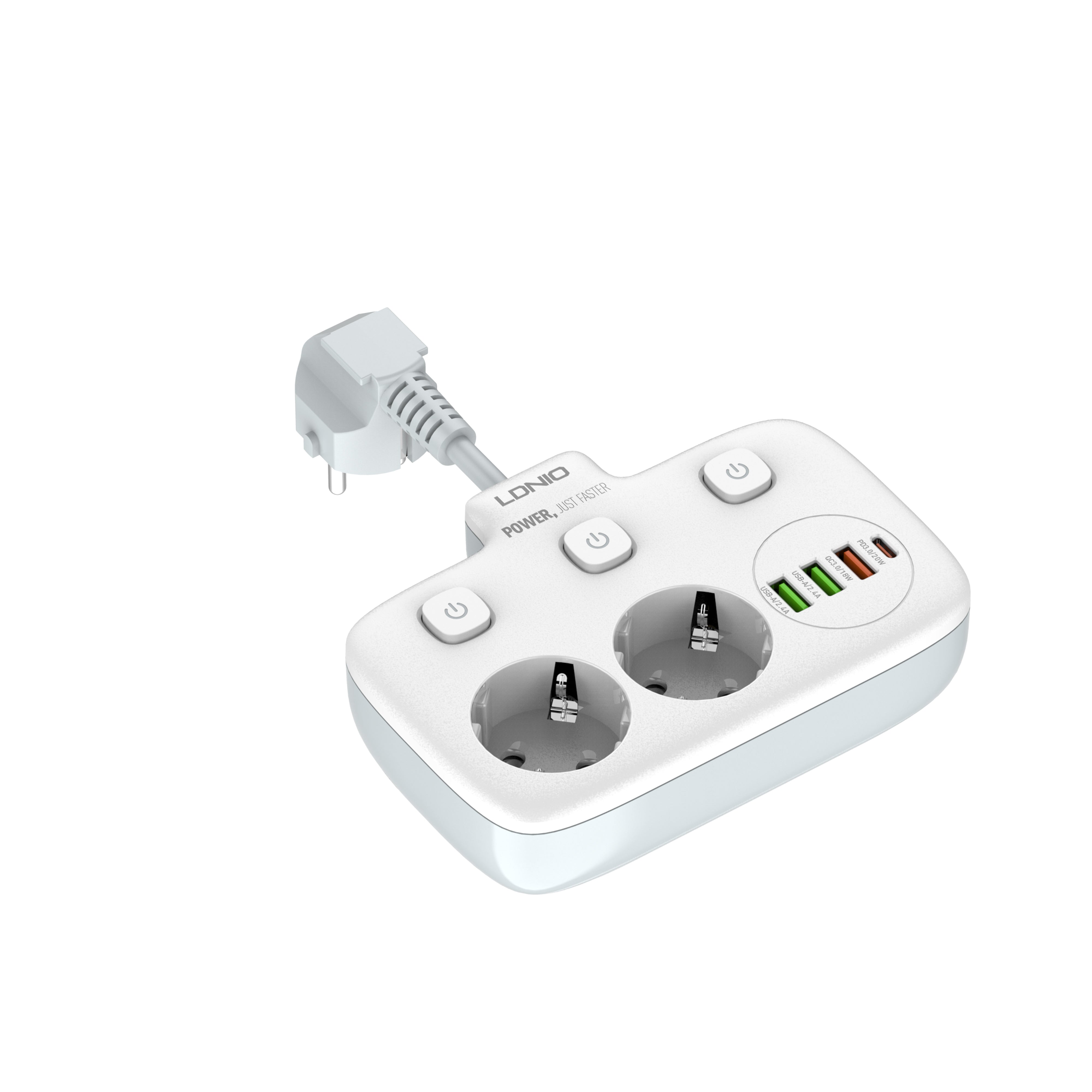 SE2435 Smart kabelforgrener for vegg med 2 strømutganger og USB/USB-C hurtiglader