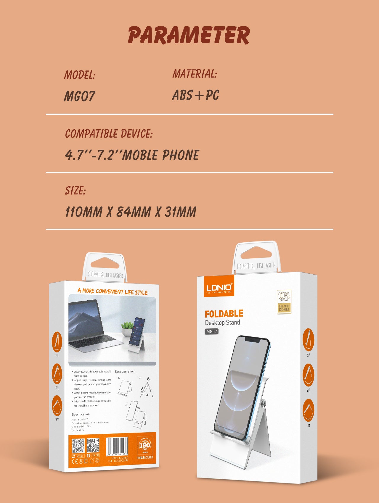 MG07 Stativ for mobiltelefon og nettbrett