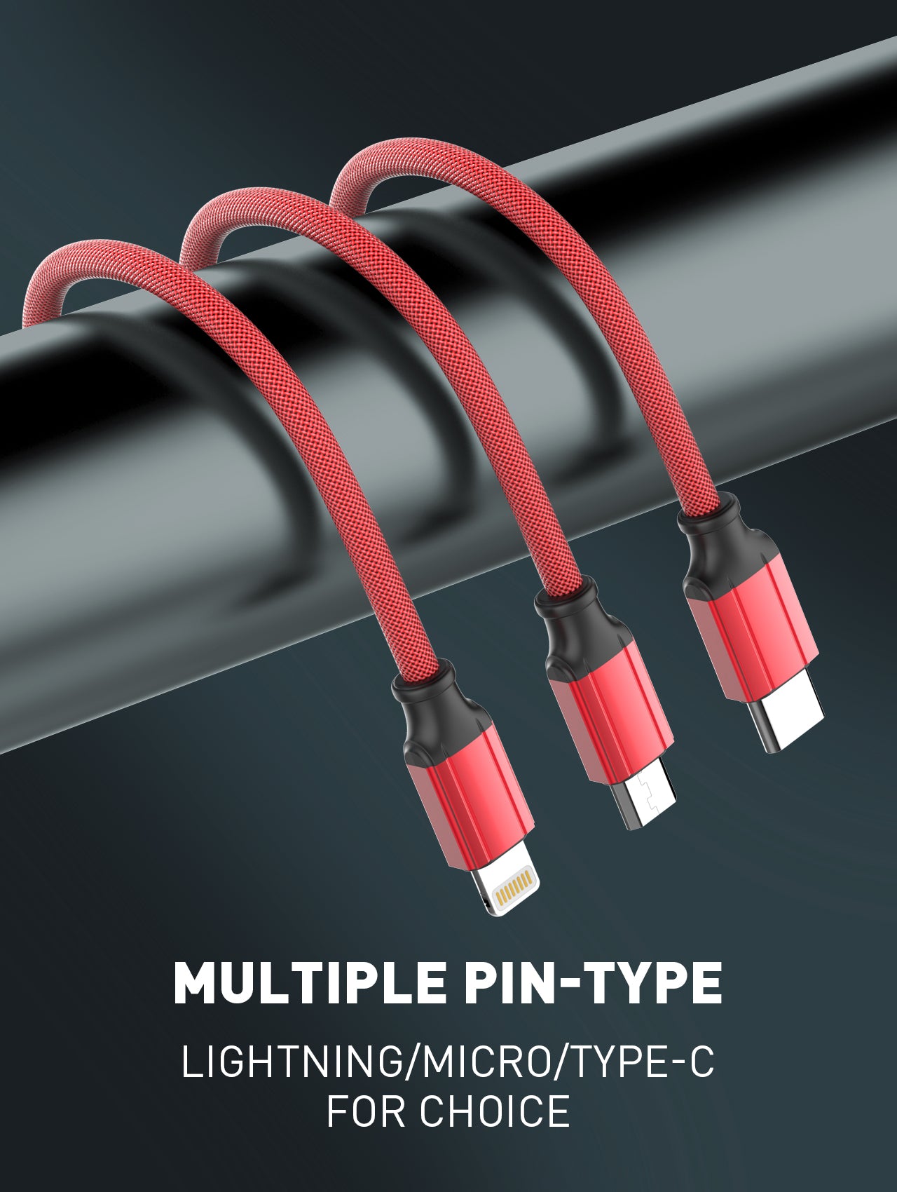 3-i-ett multikabel USB kabel (Micro USB, Type-C, Lightning)