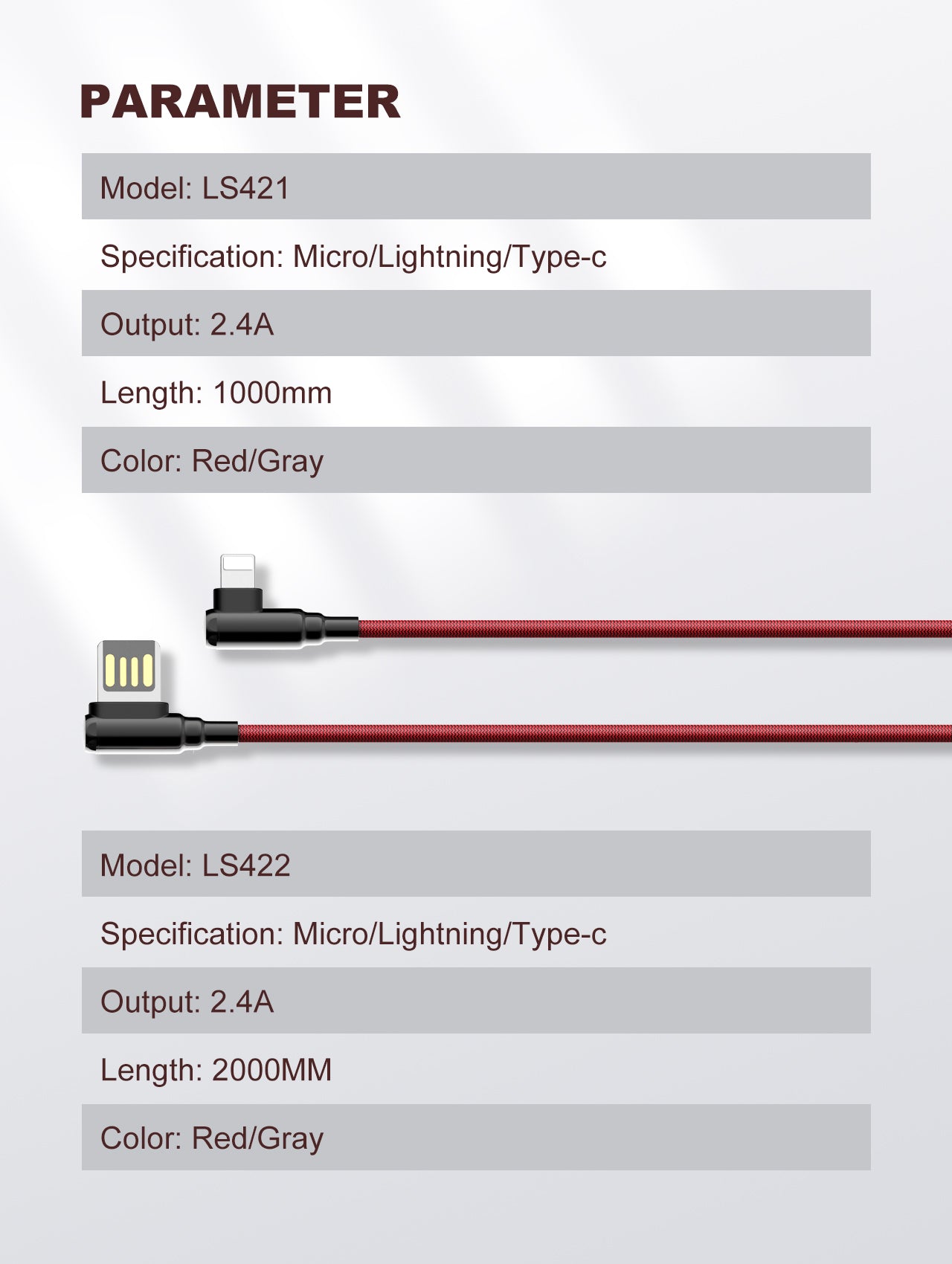 LS422 Ladekabel med 90 graders bend på begge kontakter type C til C