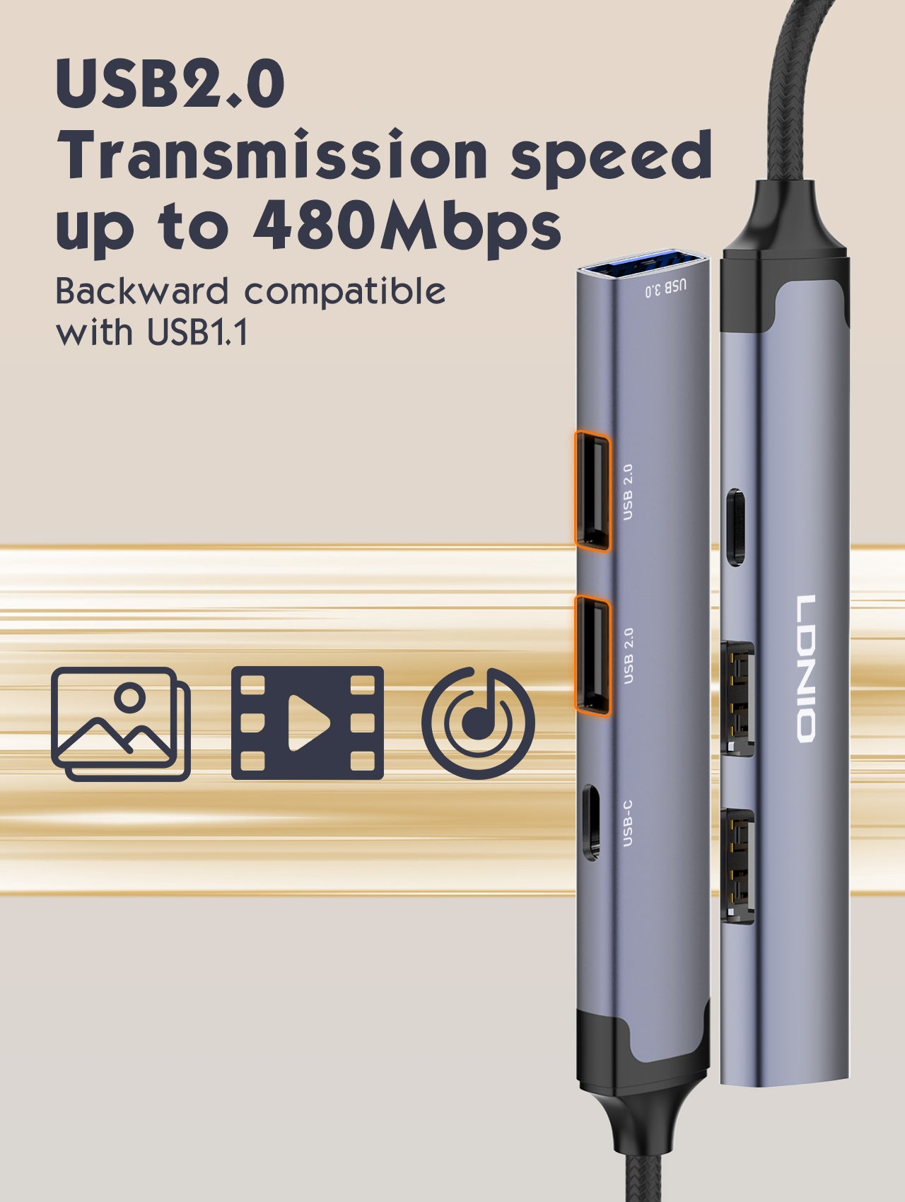 4 i 1 USB docking - utvider antall utganger/innganger